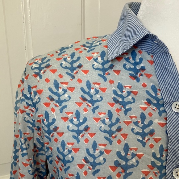 J. Crew coral block print popover cotton tunic blouse 4 - Picture 3 of 8